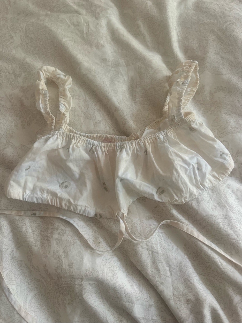 SOLID & STRIPED Cream Ruffle Tie-Back Crop Top